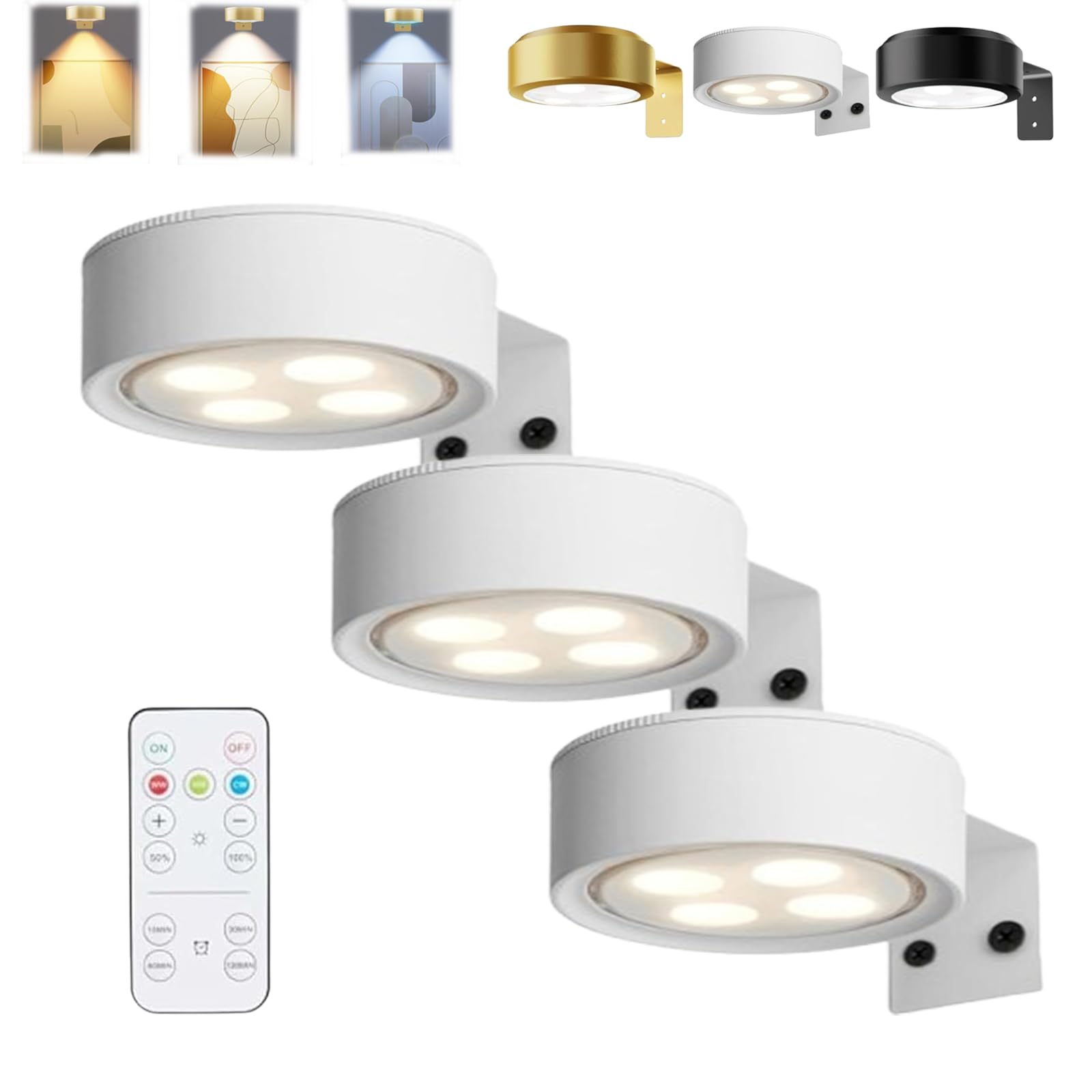 Picture Lights for Wall, Magnetic Painting Light, Luci per quadri senza fili, luci per poster con 3 temperature di colore e telecomando (Bianco*3PC, 3Color)