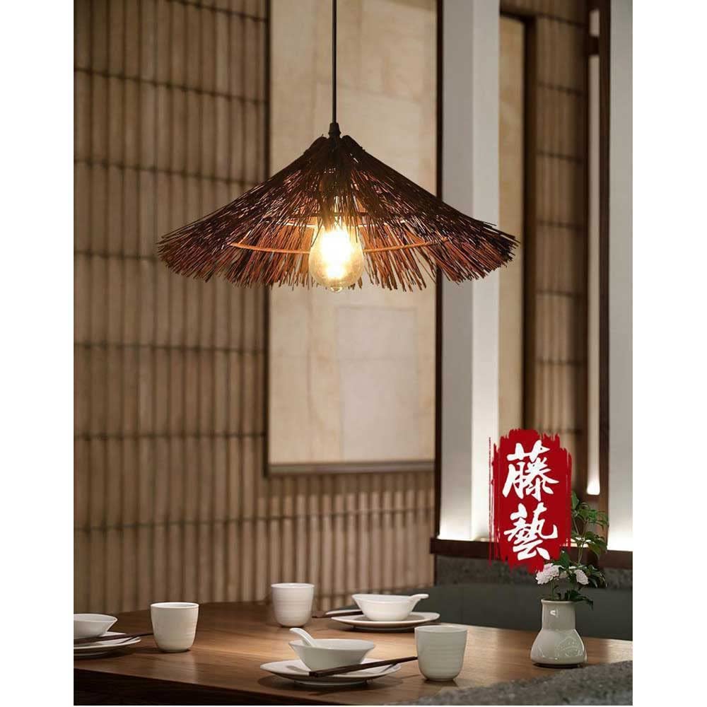 Lámpara Colgante - Ratán De Bambú Cubierta De Lámpara De Nido De Pájaro De Mimbre Tejida A Mano Lámpara De Araña Retro Estilo Japonés E27 Lámpara Colgante Linterna 1 Luz para Sala De Estar,
