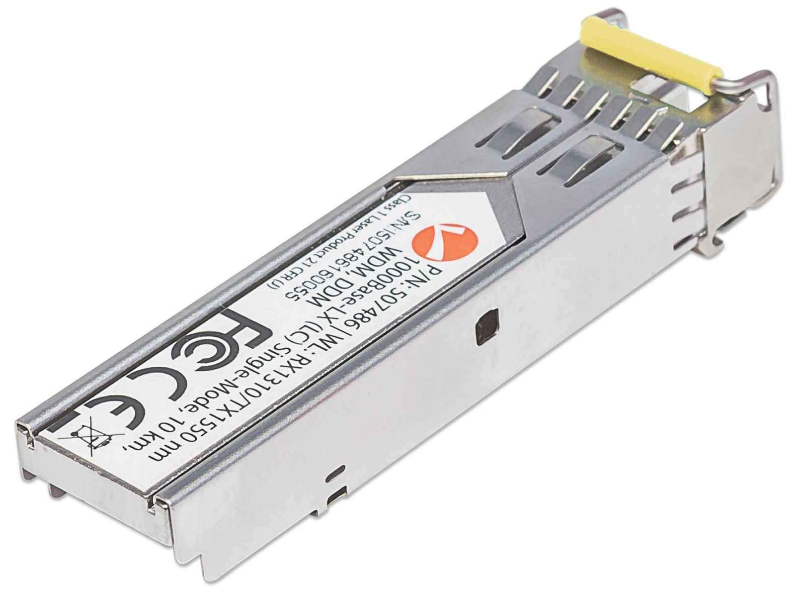 Intellinet Module émetteur-récepteur Optique SFP bidirectionnel Gigabit Fibre WDM, Port monomode 1000Base-Lx (LC), 10 km, WDM (Rx1310/Tx1550), Fibre, équivalent à Cisco GLC-BX-D