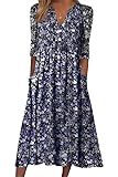 Flowy A Line Summer Midi Dresses for Women Boho Floral V Neck Half Sleeve Button Up Dress with Pockets Casual Beach Vacation House Wedding Guest Dresses(Boho-11, X-Large)