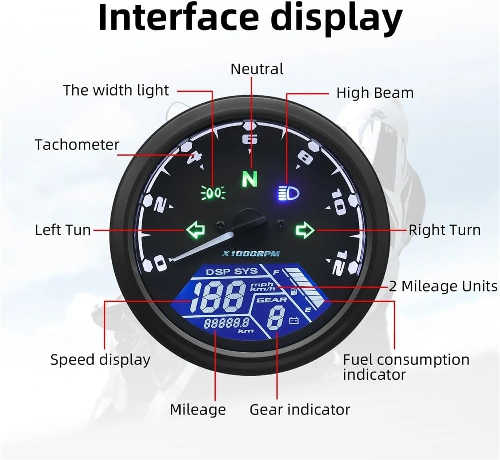 Motorcycle Odometer Gauge 12V Motorcycle Tachometer Tachometer Fuel Meter For 1-4 Cylinders Multi-function Motorcycle Gauge