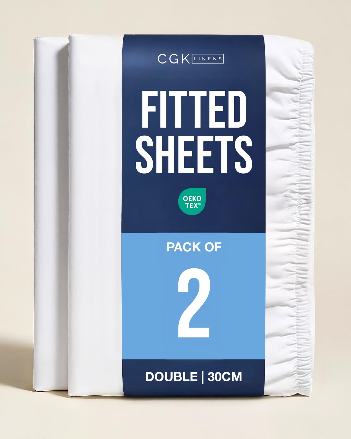 2 Pack Double White Fitted Sheets 135x190cm - 30cm (12") Deep Pocket - Brushed Microfibre - Soft, Wrinkle & Fade Resistant Bedding - Breathable, Hypoallergenic & OEKO-TEX Standard 100 Certified