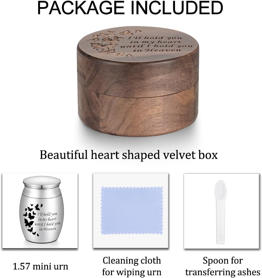 Dletay Butterfly Small Urns for Human Ashes Round Wooden Keepsake Box 1.57 Inches Mini Cremation Urns for Women Men Memorial Funeral Urn