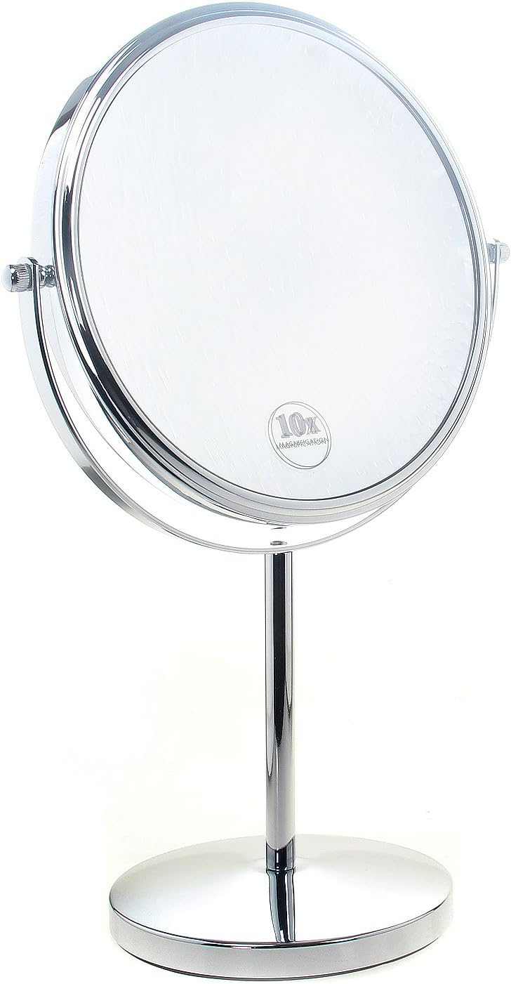 TUKA Freestanding Cosmetic Mirror 7x Zoom, 8 Inch Pedestal Table for Bathroom Bedroom, Double Sided Chrome Shaving Vanity With x7 Magnification TKD3108-7x