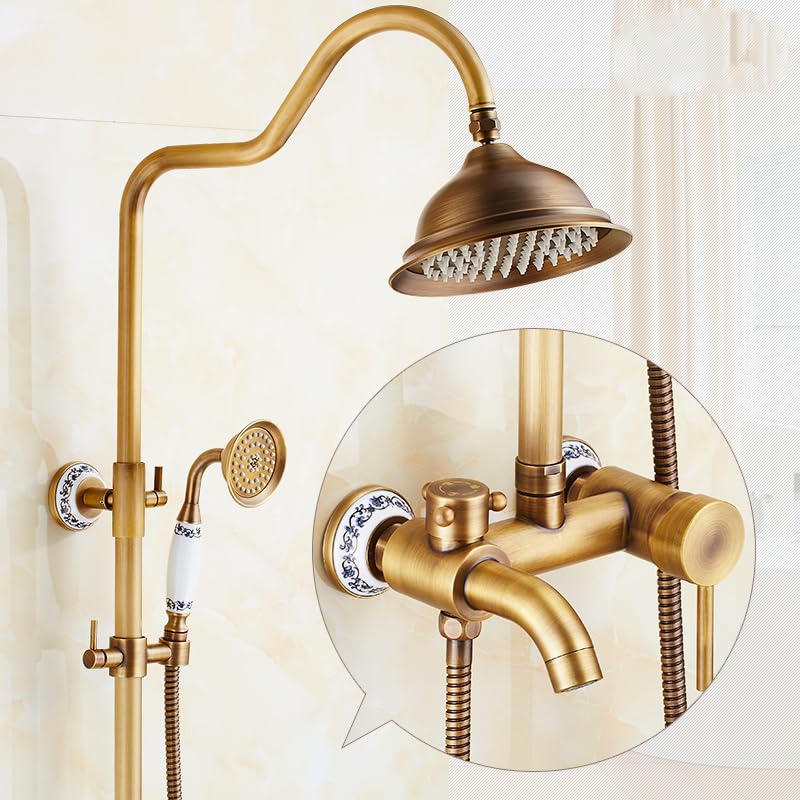 Robinetterie de douche pluie laiton vintage : kit mural luxe en laiton massif