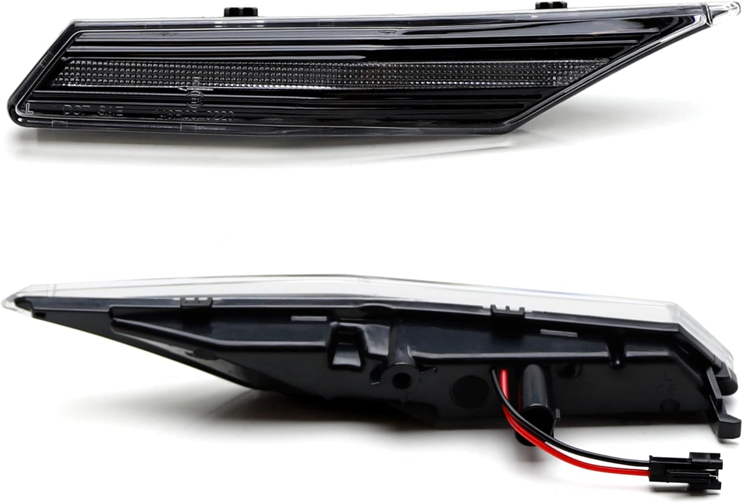 iJDMTOY Euro Black-Out Clear Lens w/Amber Sequential Blink LED Front Side Marker Light Kit Compatible with Porsche 2020-up Taycan, Powered by 60-SMD LED w/Dynamic Blinking