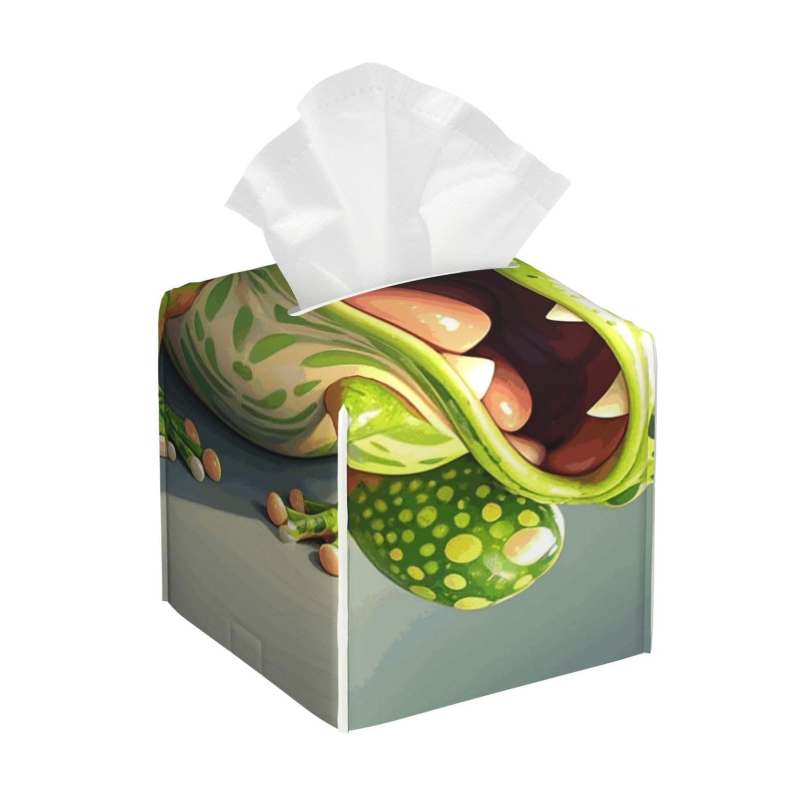 Pu Leather Cube Tissue Box Holders Modern Waterproof Square Tissue Box Cover Frog with Mouth Open Facial Paper Holder for Bathroom Kitchen Nightstand Office Home Decor