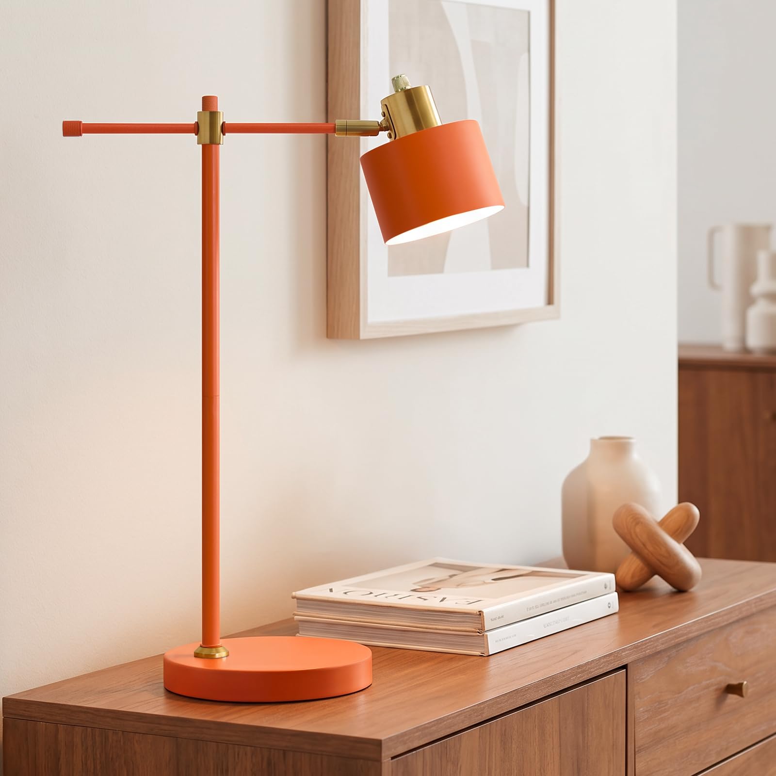 Photo 1 of OYEARS 22.2" Modern Desk Lamp, Metal Table Lamp with LED Bulb, Adjustable Reading Lamps for Living Room, Mid Century Task Lamp for Home Office, Industrial Bedside Lamps with Solid Base, Orange