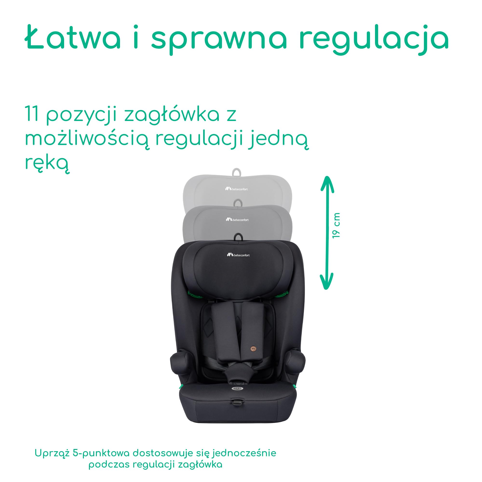 Bebeconfort Ever i-Safe, Ewolucyjny Fotelik Samochodowy, 15 Miesięcy - 12 Lat, 76-150 cm, Fotelik dla Malucha, Bezpieczeństwo R129, Ochrona przed Uderzeniem z Boku, 11 Pozycji Zagłówka, Full Black