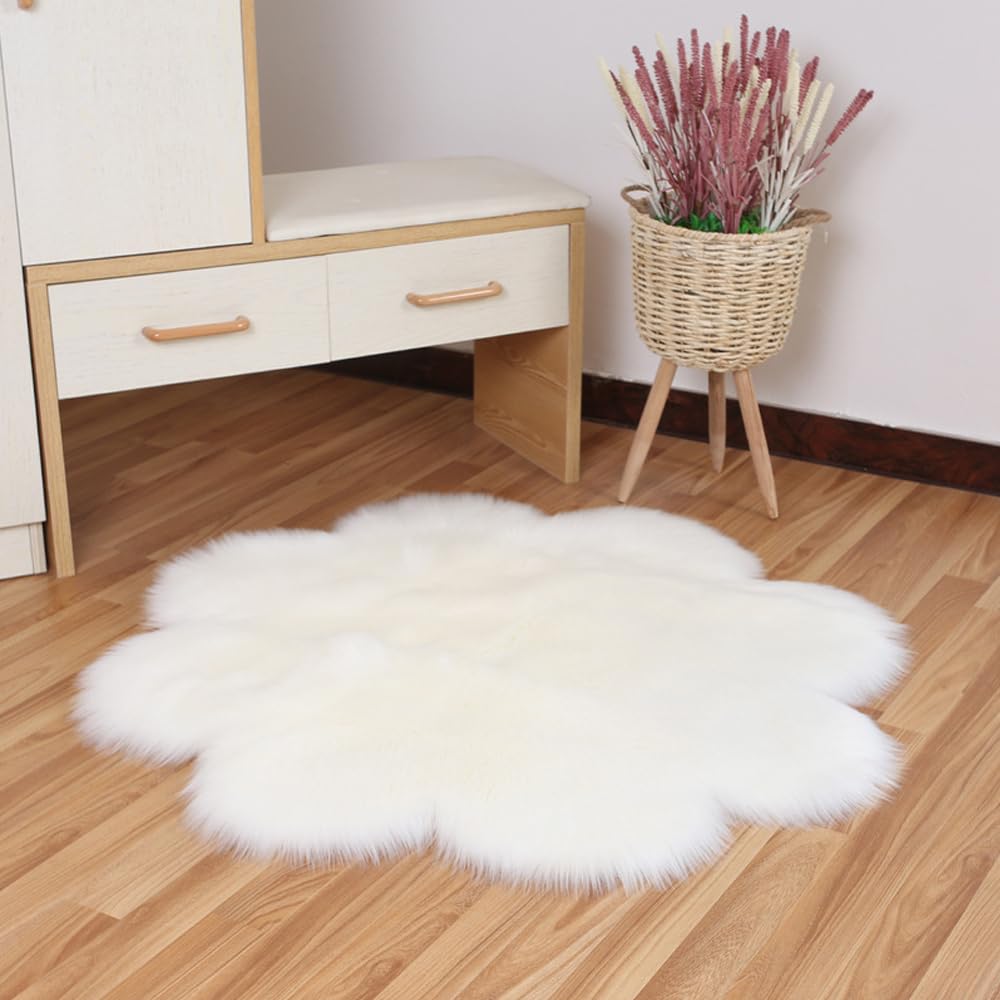 ZuTKekon Faux Fur Sheepskin Small Area Rugs Seat Cover Flower Carpets Plush Fur Bedside Rug Home Decor Pad