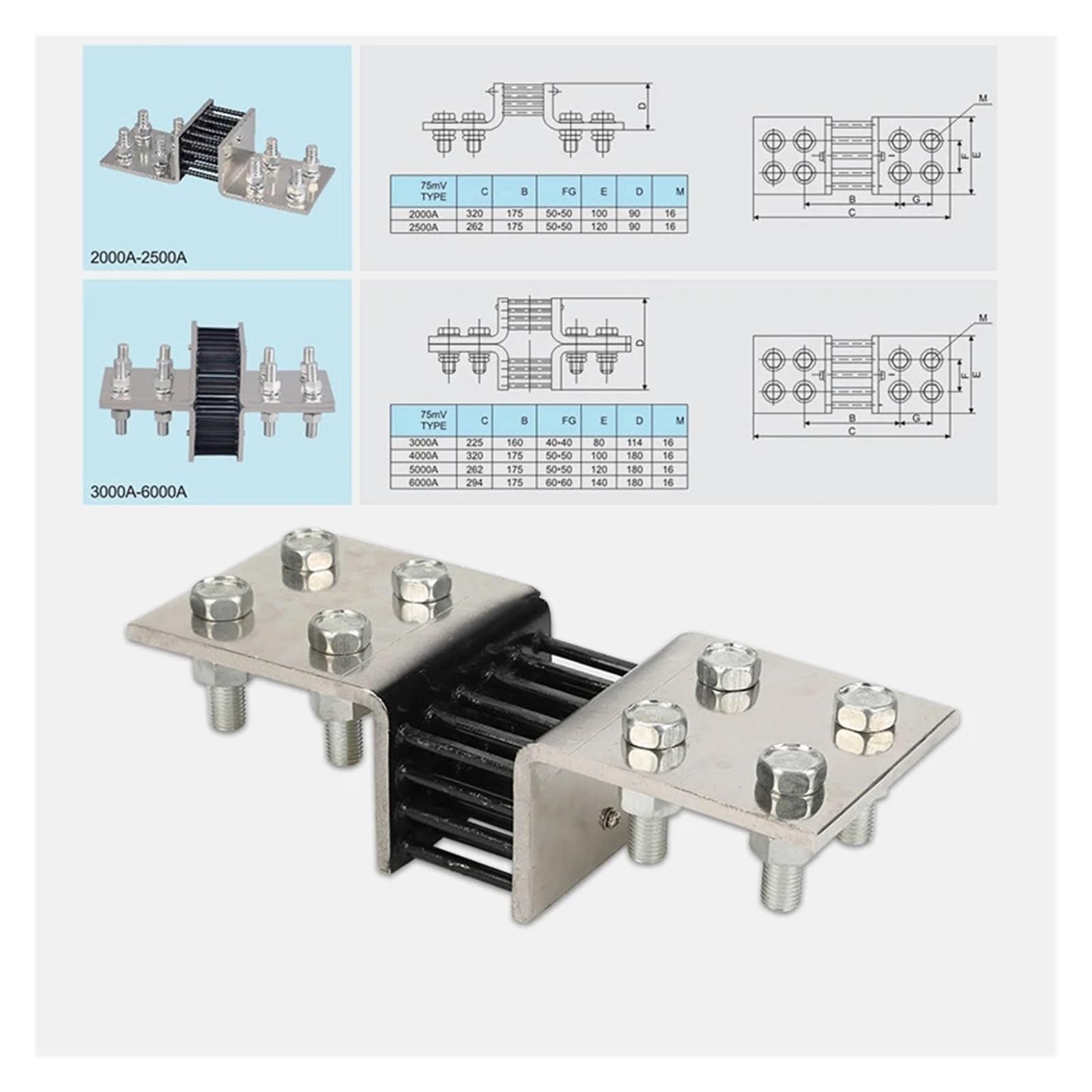 CHBMSS 1000A 75mV DC Current Shunt Ammeter Resistor