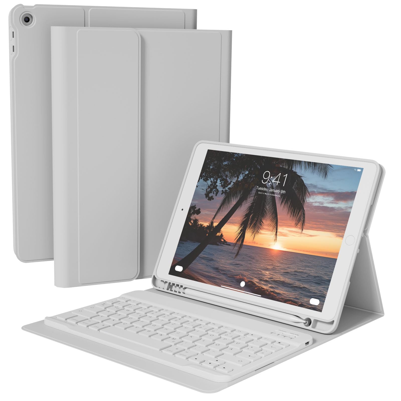 Funda con Teclado para iPad de 9ª/8ª/7ª Generación, 10.2 Pulgadas, 2021/2020/2019, Teclado Magnético Bluetooth Desmontable con Funda Protectora para iPad