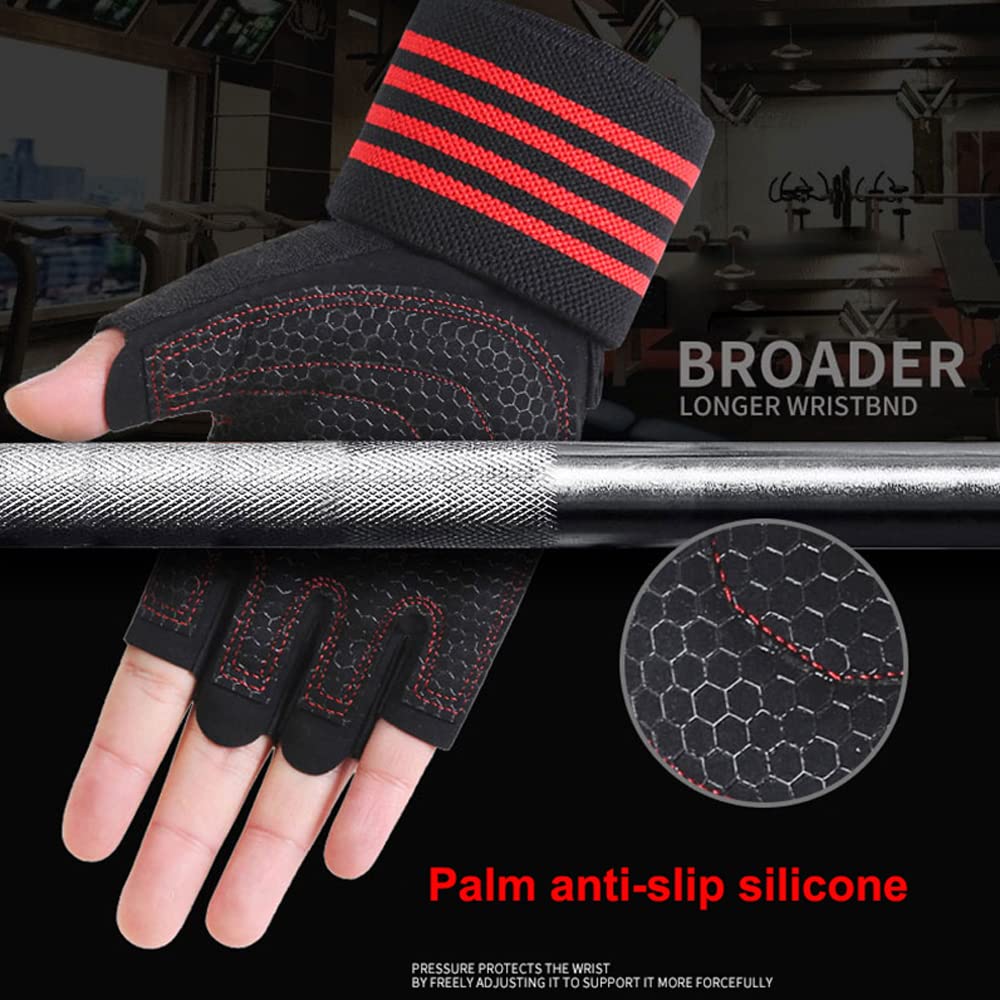 1 par de guantes para mujeres y hombres, guantes de levantamiento de pesas para gimnasio, ejercicio físico, mancuernas, guantes de gimnasio acolchados transpirables y antideslizantes, azul, M