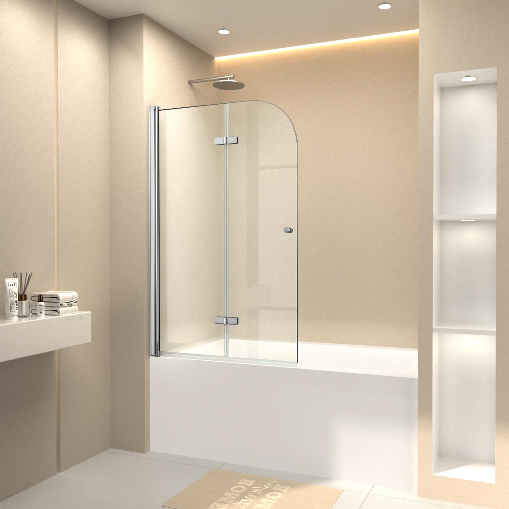 CKB Pivot Bathtub Shower Door, 35“ W × 55” H, 1/4" SGCC Tempered Glass with Easy Clean, Reversible, 180 Degree Rotation and Bifold, Chrome