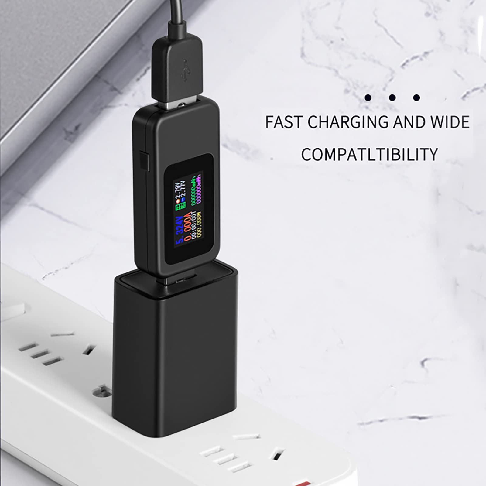 WANGCL Cyfrowy tester USB z kolorowym wyświetlaczem Tester napięcia USB, miernik prądu, tester mocy USB, tester pojemności baterii, obsługa szybkiego ładowania 65 W/120 W, czarny