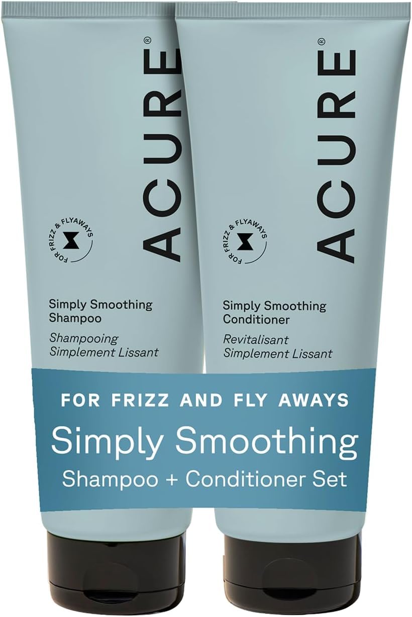 Acure Simply Smoothing Shampoo and Conditioner Set – Hydrating & Moisturizing for Women & Men, Moisturize Frizzy, Dry, Damaged Hair w/Coconut Water, Vegan, Paraben & Sulfate Free – 8 fl oz (2 Pack)