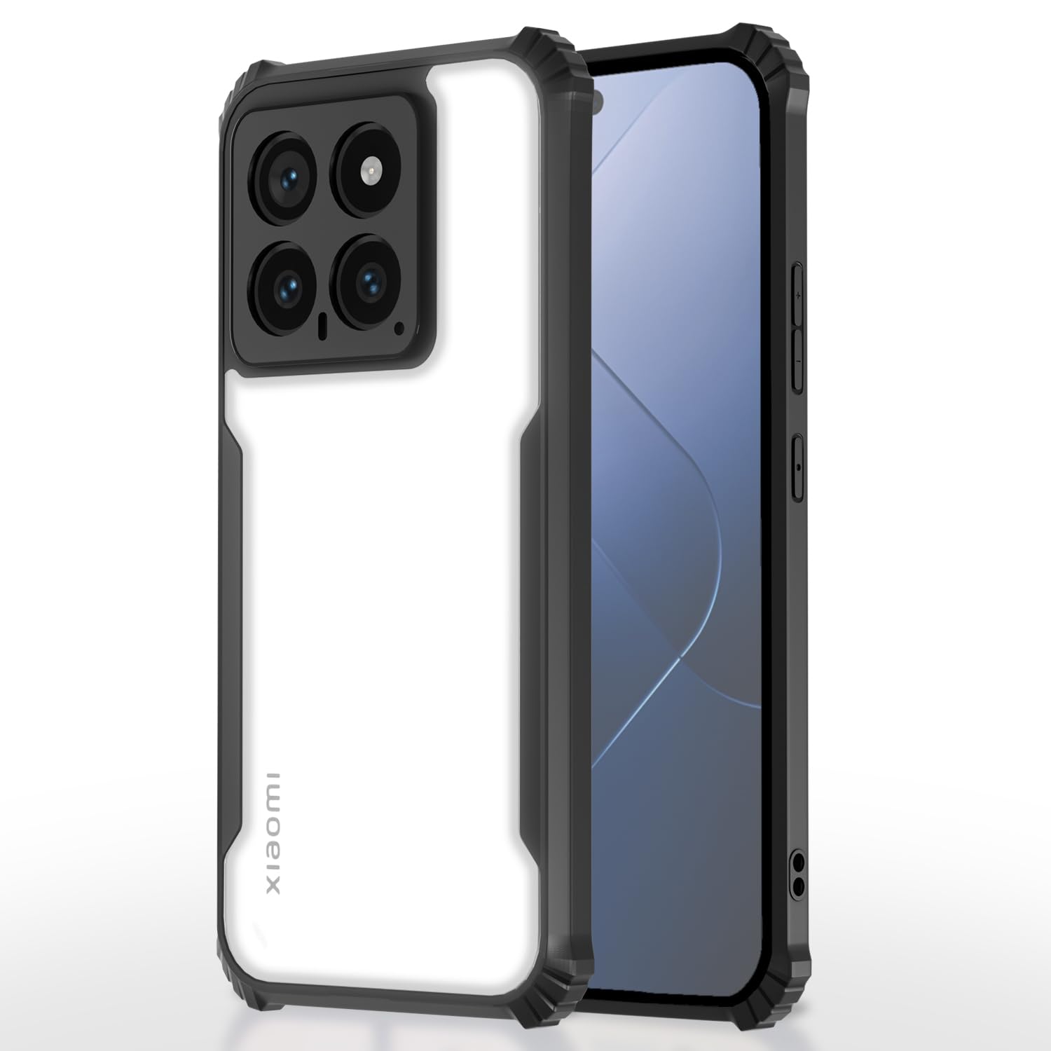 Amazon Basics Back Cover for Xiaomi Mi 14 5G | Crystal Clear Transparent Back | Ultra Hyrbid | Full Camera Protection | Raised Edge | Bumper Cover (Black)
