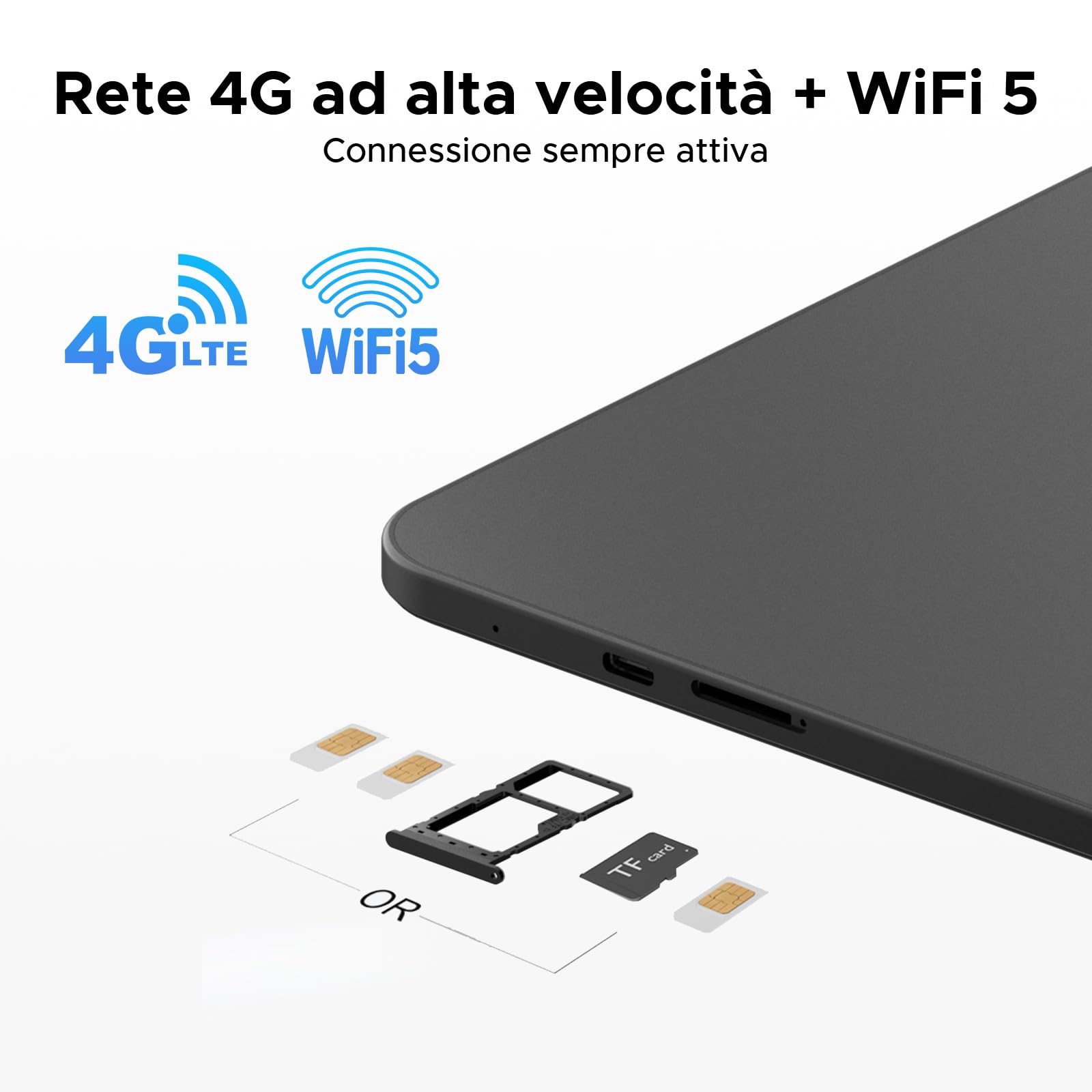 P13 Pro Tablet 13 Pollici con Sim,5GWiFi 4GLTE,48GB+256GB/TF 2TB,Nero | 2.4K,120Hz,T7280 Octa-Core,12000mAh/18W, 16MP+8MP, Gemini AI Tablet android 16, Face ID/GPS/FM/Tablet con Tastiera e Penna