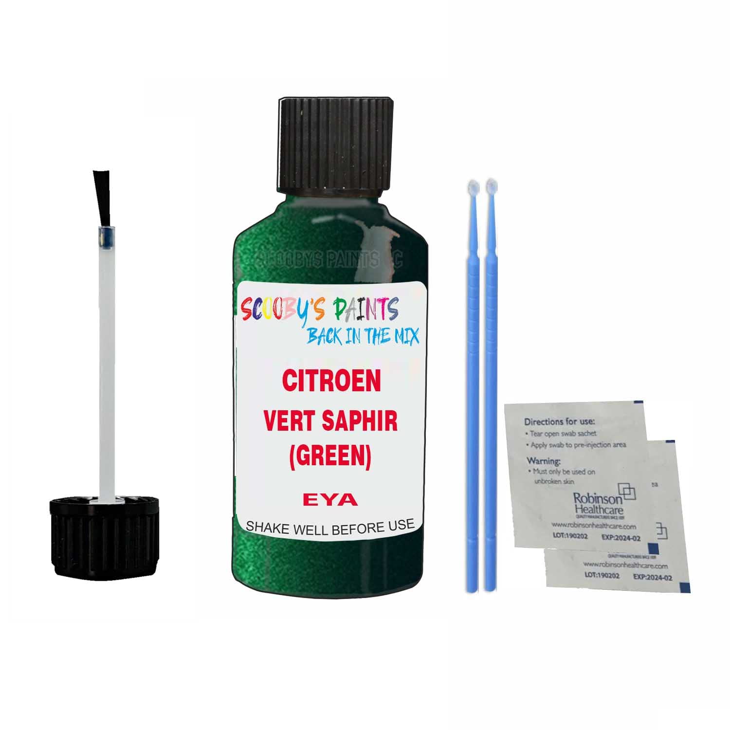 Scoobys Paints Back In The Mix Vert Saphir (Green) Touch Up Paint For Citroen Ds3 Eya 2016-2017 30Ml Bottle Brush Scratch Stone Chip Repair Pen