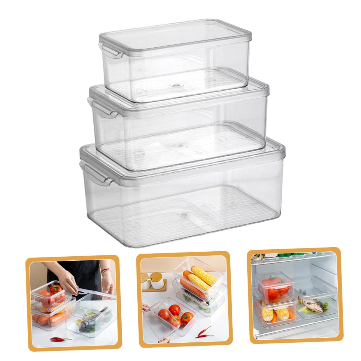 3 Stück Teiliges Kühlschrank Aufbewahrungsbox Transparent Stapelbar Frischhaltedosen Kunststoff Bpa frei Vielseitig für Obst Gemüse Gefrierfach Küche Organizer Wiederverwendbar