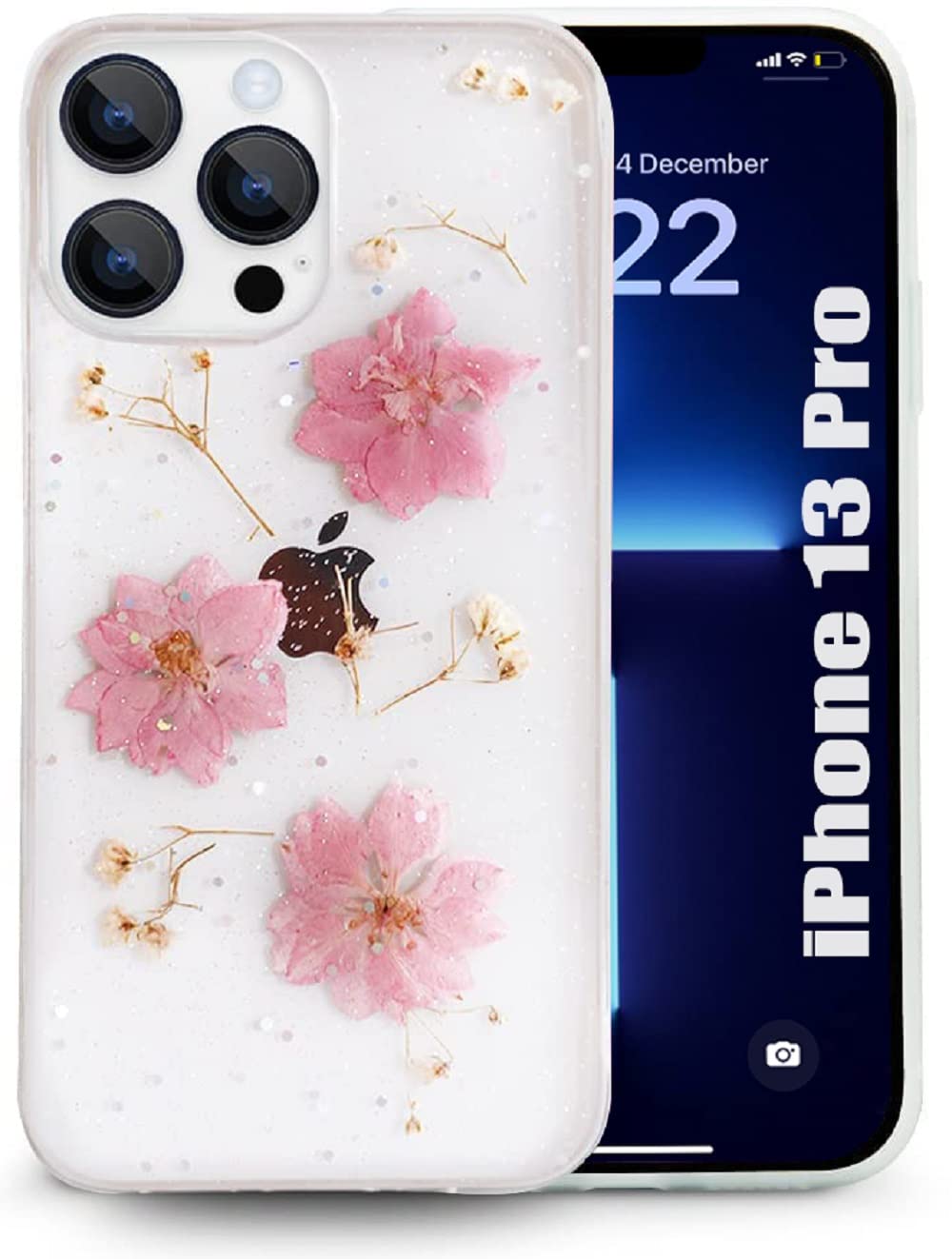 SQUIF Back Case for iPhone 13 Pro Cover Girlish Soft Flexible Clear with Natural Real Dry Flowers Inside and Glittering (Silicone, Pink) (B09NW87956) Amazon Price History, Amazon Price Tracker