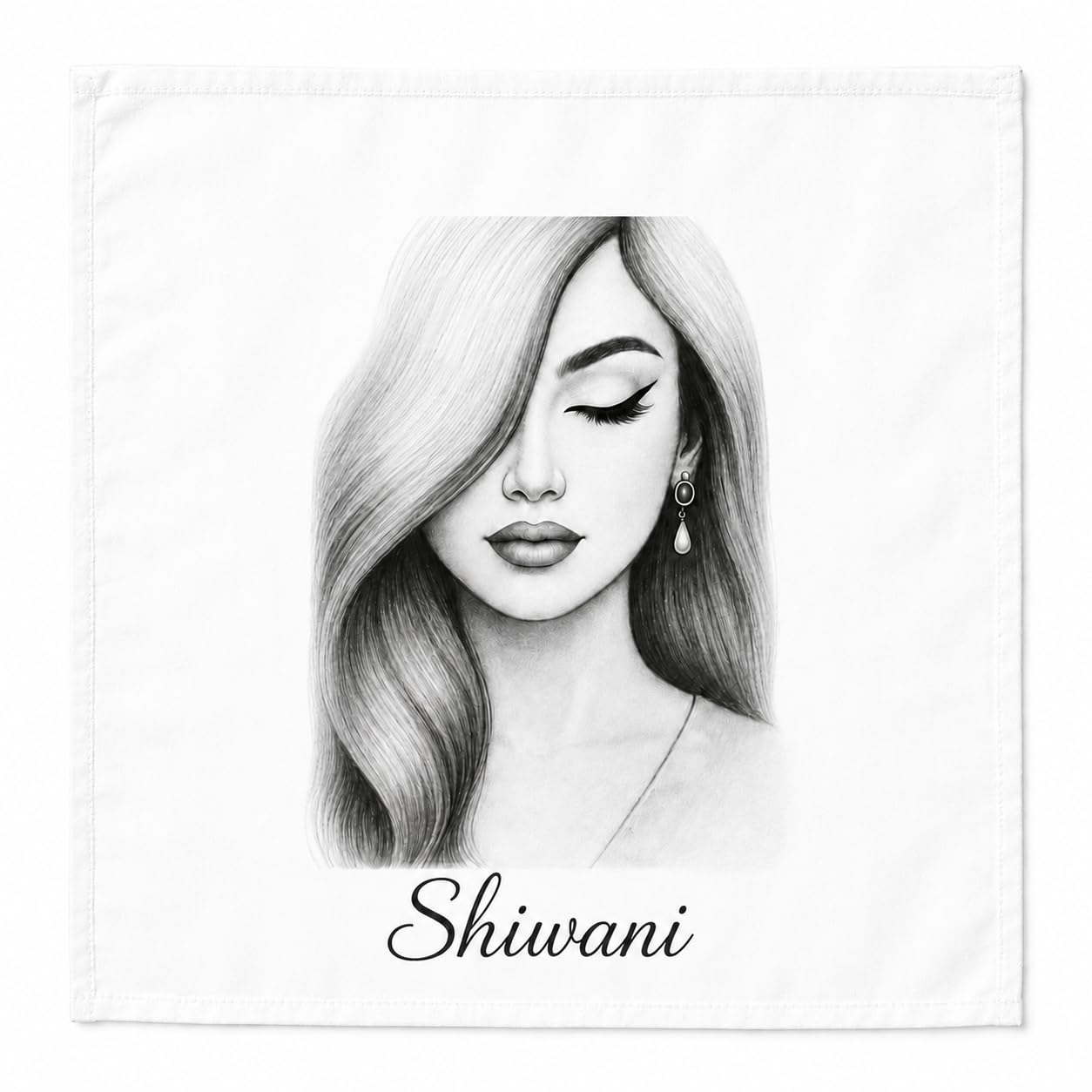 Personalized Name Printed Handkerchief Black & White Girl Sketch-image-38