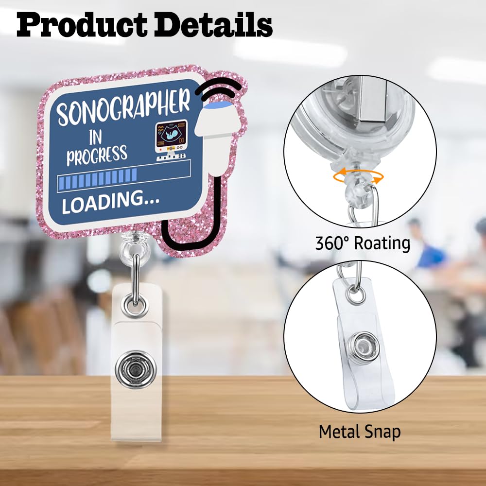 Sonographer Badge Reel – Glitter Irregular Shape, Retractable, Alligator Clip, Funny Ultrasound Tech Gift - View #3