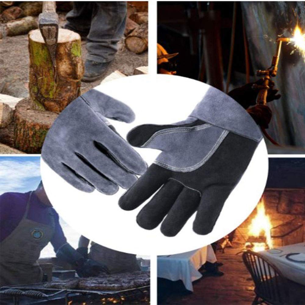 Guanti da Saldatura in Pelle Forgiati Resistenti Al Calore/Resistenti All'usura,Guanti da Barbecue/da Campeggio/da Cucina Con Manica Lunga 40,6 Cm,Guanto da Saldatore Con Supporto Per Stufa,2 Paia