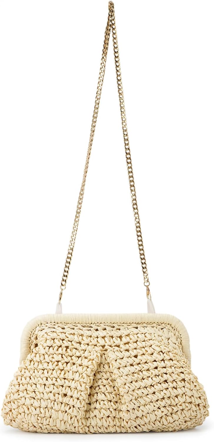 Emprier Straw Clutch Purses for Women Cloud Dumpling Pouch Straw Crossbody Shoulder Handbag Summer Beach Woven Bag - Image 5