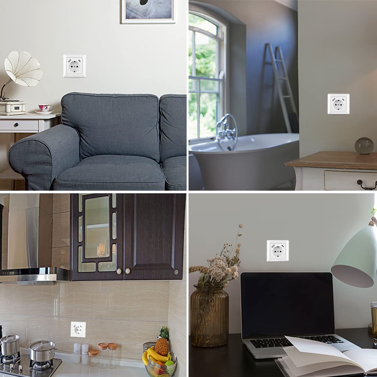 USB Steckdose, 2 X Schuko Steckdose mit USB Anschluss und Typ C (Max. 3.4A) Unterputz System 55 Reinweiß Glänzend Schutzkontakt-steckdose Passent in Standard Unterputzdose für Smartphone