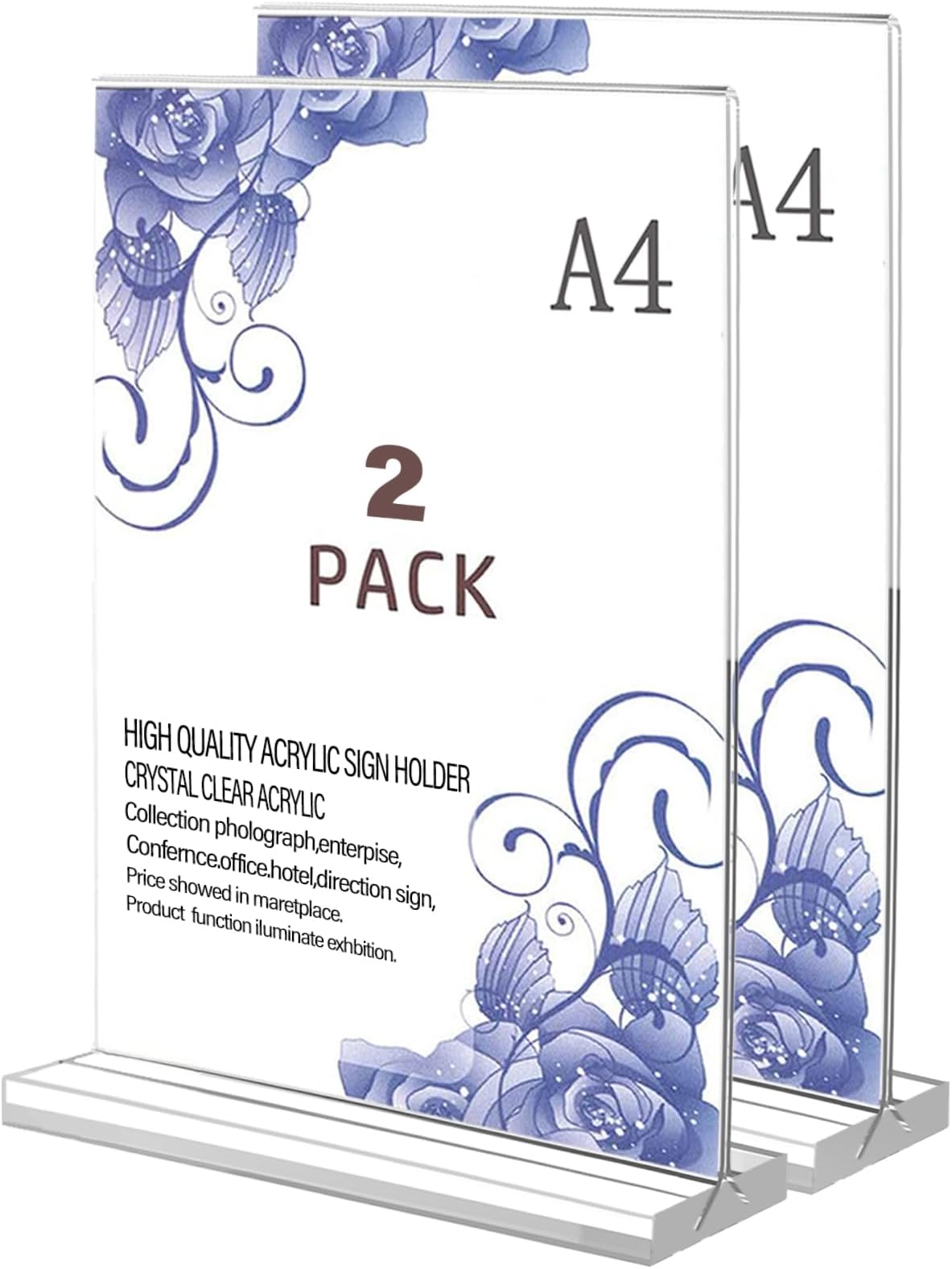 Flow fire A4 Acrylic Sign Holder, 2 Pack T-Shape Perspex A4 Menu Display Stand for Poster, Office Store Restaurant