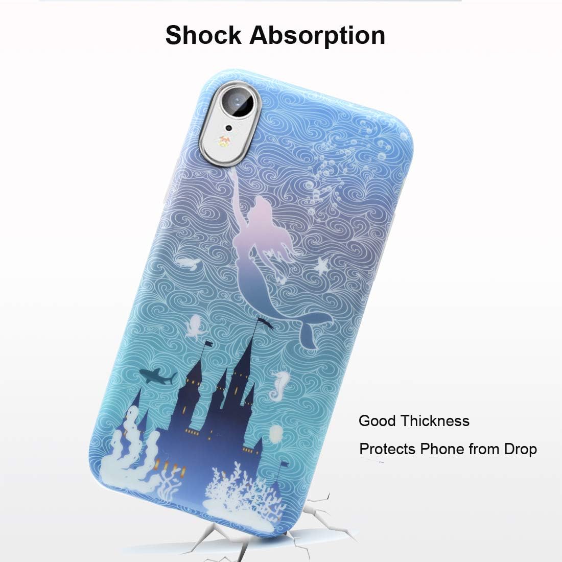 Unov Case Compatible with iPhone XR Case Soft Protective Slim TPU Shockproof Bumper Design Support Wireless Charging 6.1 Inch(Mermaid Castle)