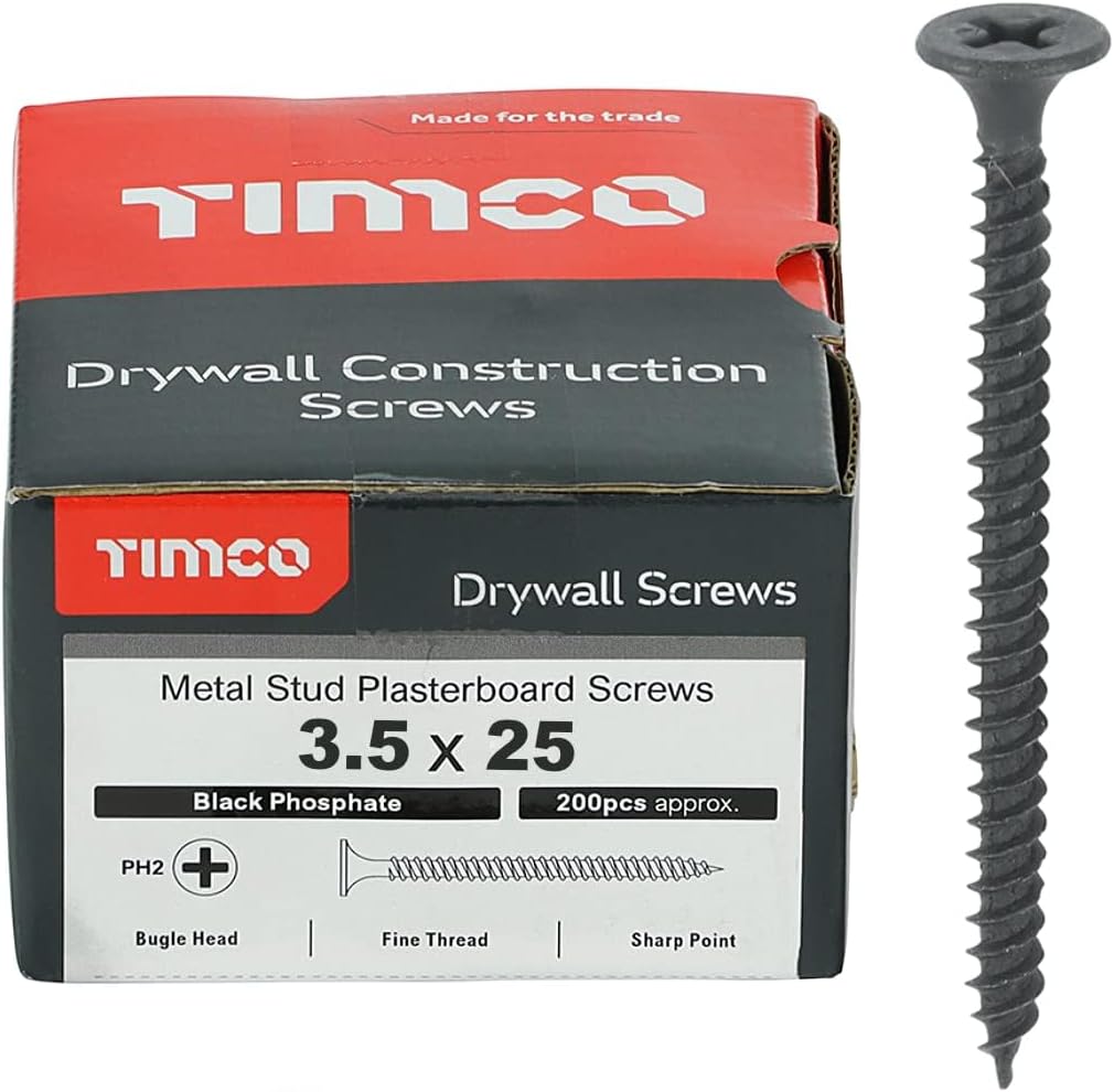 TIMCO PH2 Philips Drywall Screws - 3.5 x 25 - Black - Box of 200
