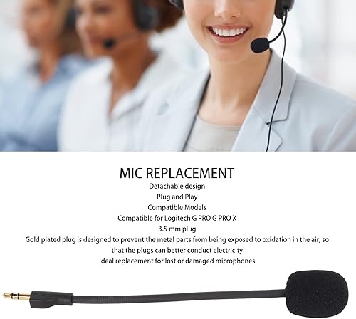 Miniatura 4 de Diyeeni Replacement Game Mic for G PRO and G PRO X, Detachable Microphone Boom, PC Gaming Headsets Mic with 3.5mm Jack, Reduces Noise