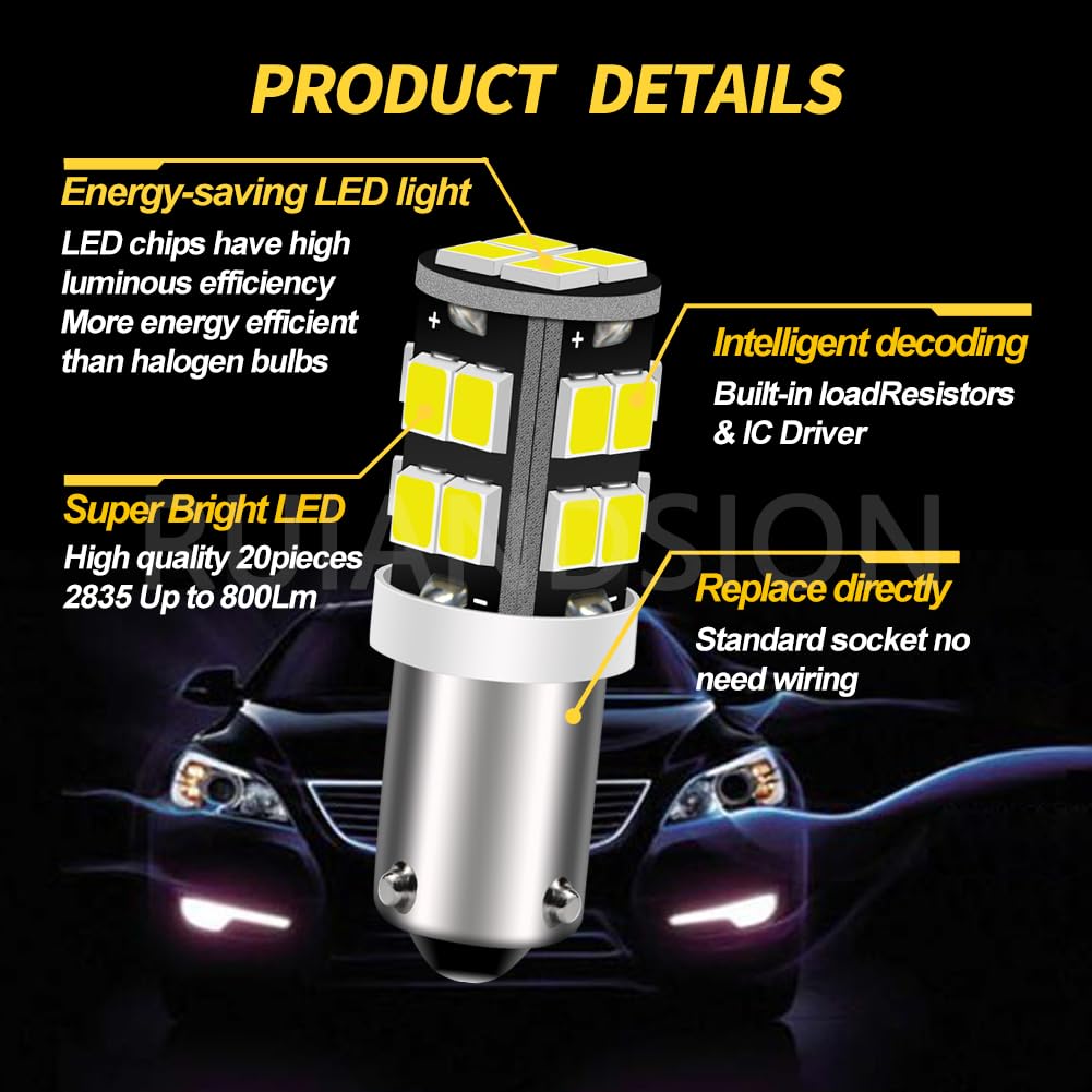 Ruiandsion 4 szt. BAY9S H21W żarówka LED 12 V super jasna 2835 20 SMD chipset LED kierunkowskazy światło zapasowe żarówka tylna, biała