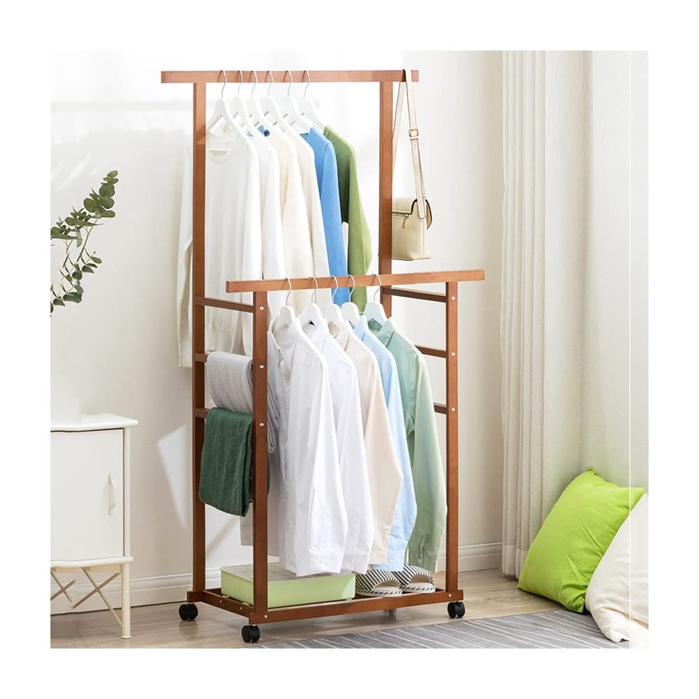 Portant à vêtements en bois marron pour organiser l'entrée ou la chambre avec élégance