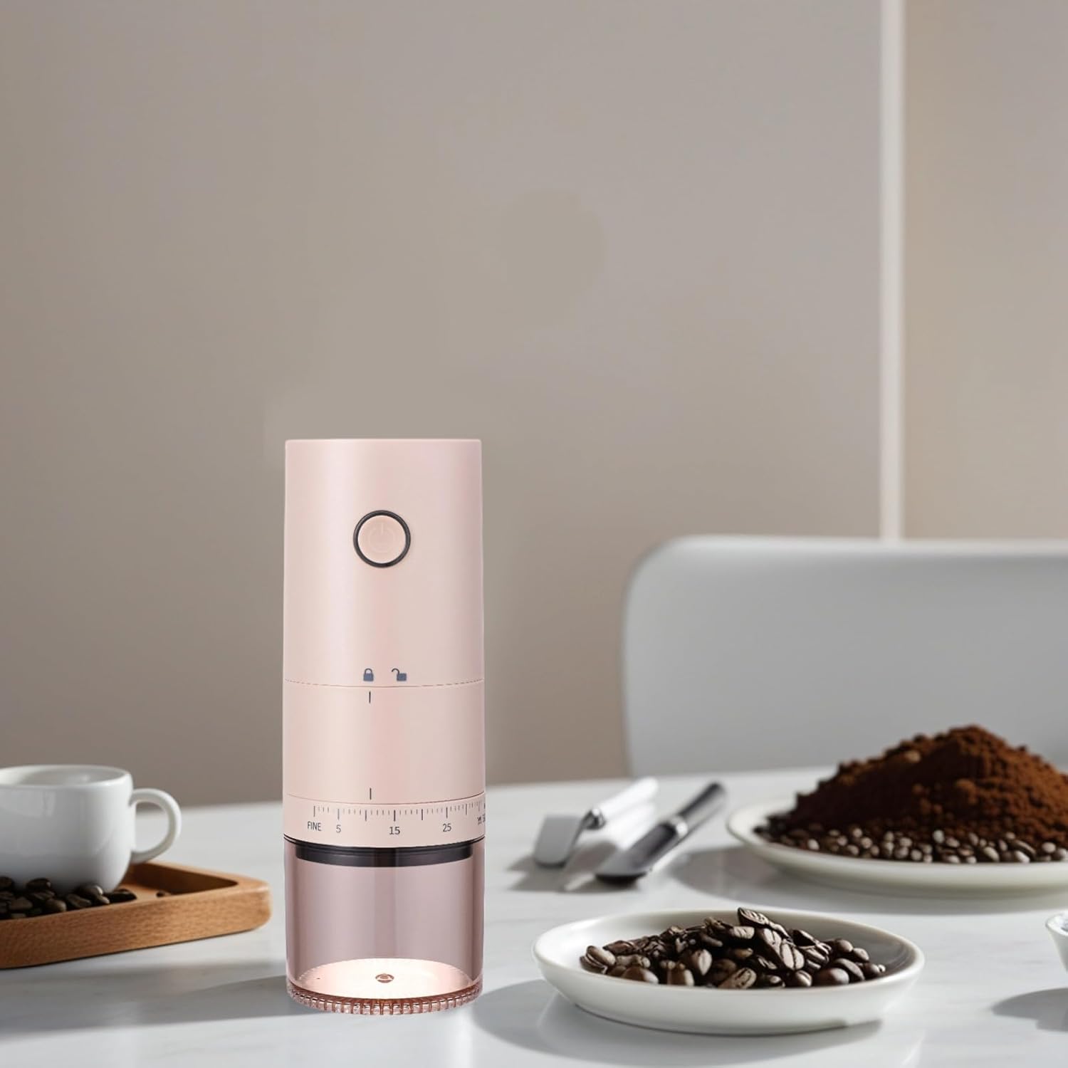 USB Powered Electric Coffee Grinder, Adjustable Ceramic Burr Mill, Quiet, Portable and Rechargeable Grinder for Beans