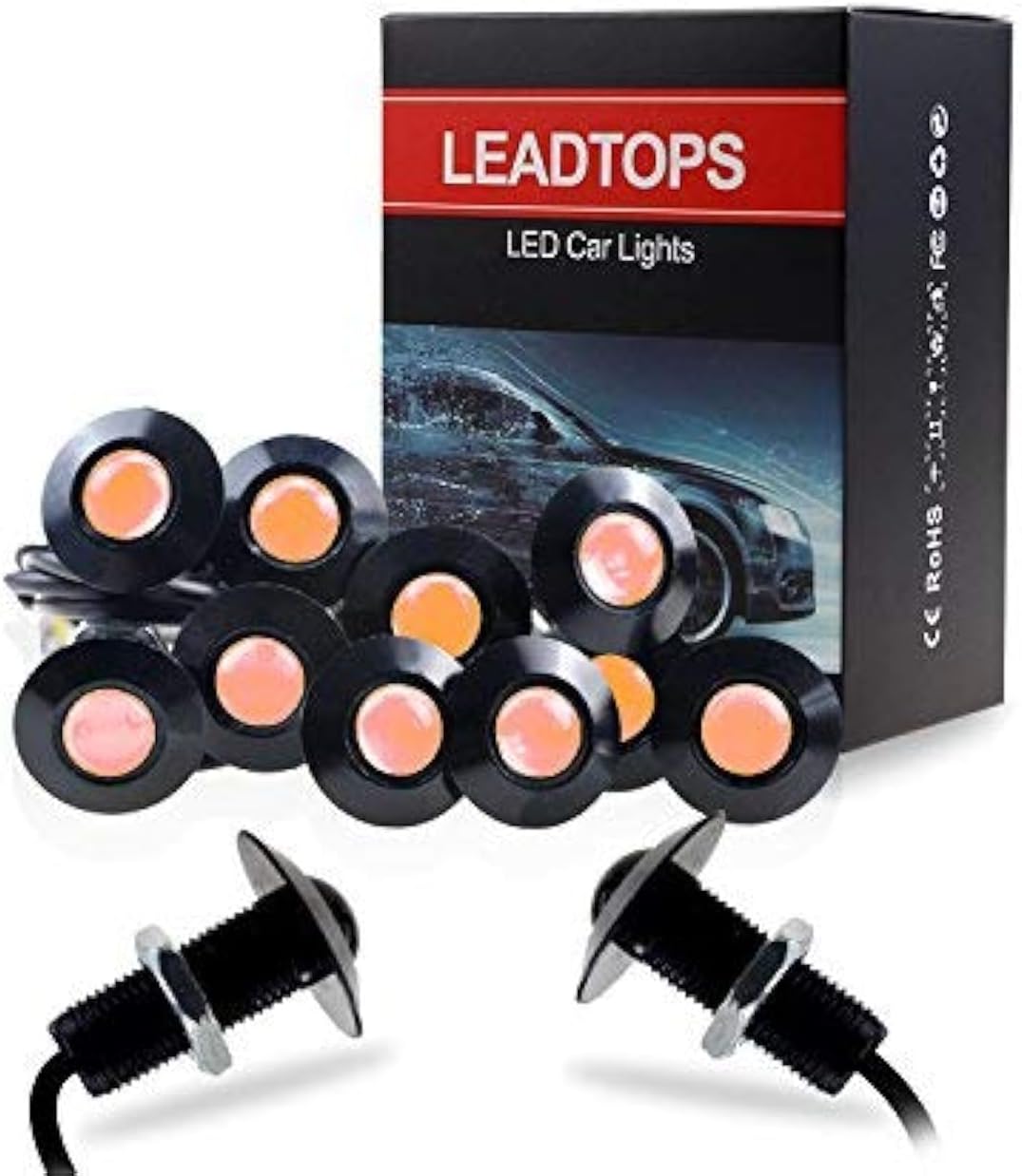 Eagle Eye LED Lights, 10-pack DIY 12V Ultra thin 23mm Eagle Eye Bulb Fog Tail DRL Daytime Running Lights White Kit for Car Motorcycle (White, Black)
