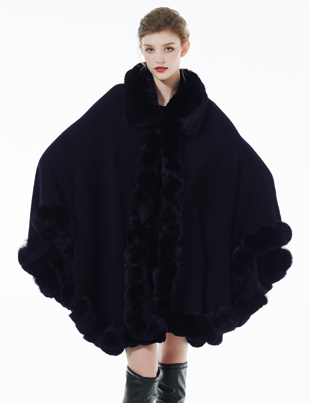 BEAUTELICATE Cappotto a Maglia Mantella Poncho in Pelliccia Sintetica Scialle con Collo Donna Stola Cardigan per Festa Matrimonio Invernale Sposa