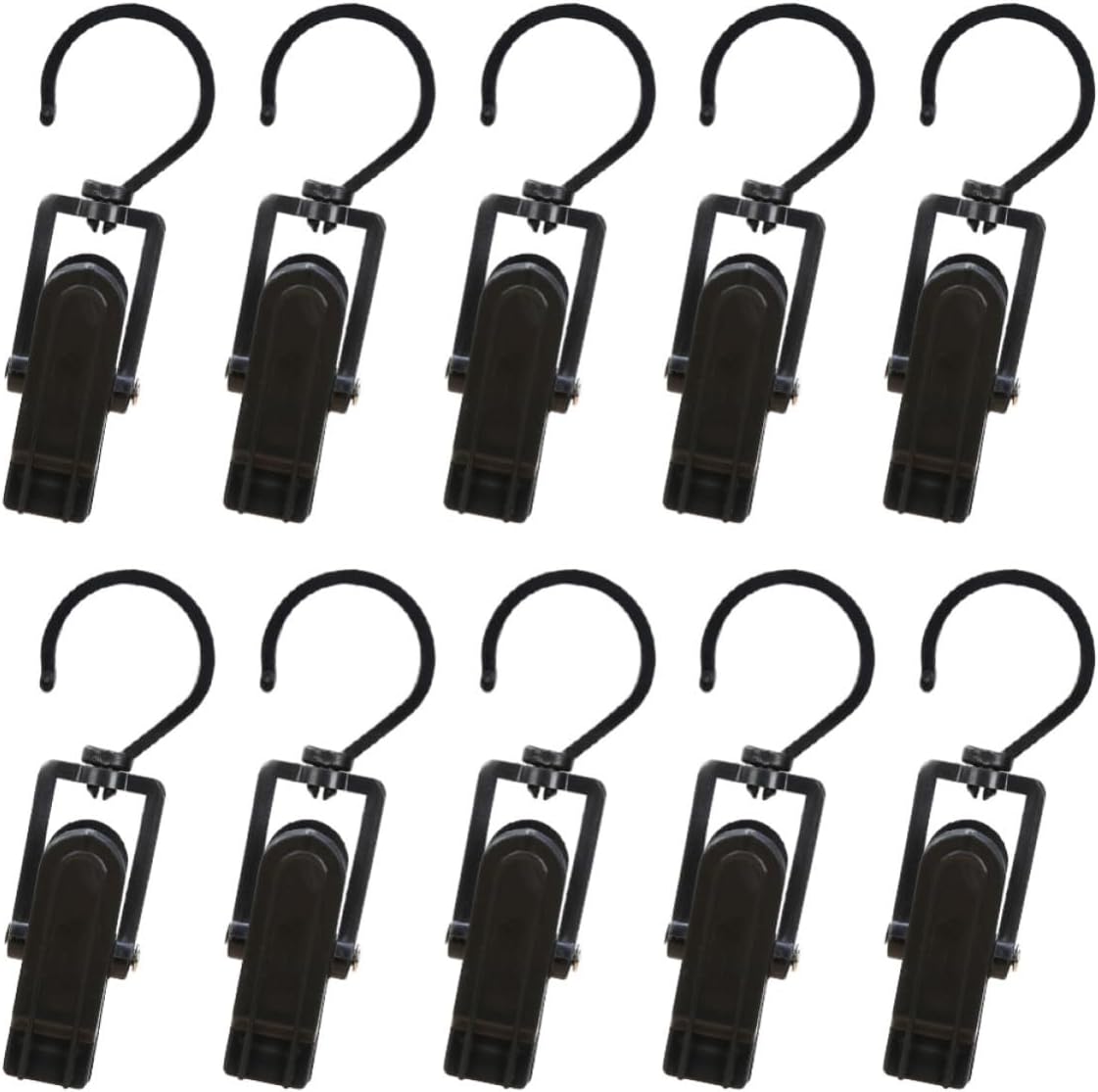 ABOOFAN 10pcs Windproof Camping Clips with Hooks for Outdoor Camping and Picnic, Sturdy Black Plastic Hook Clips for Secure Storage and Hanging