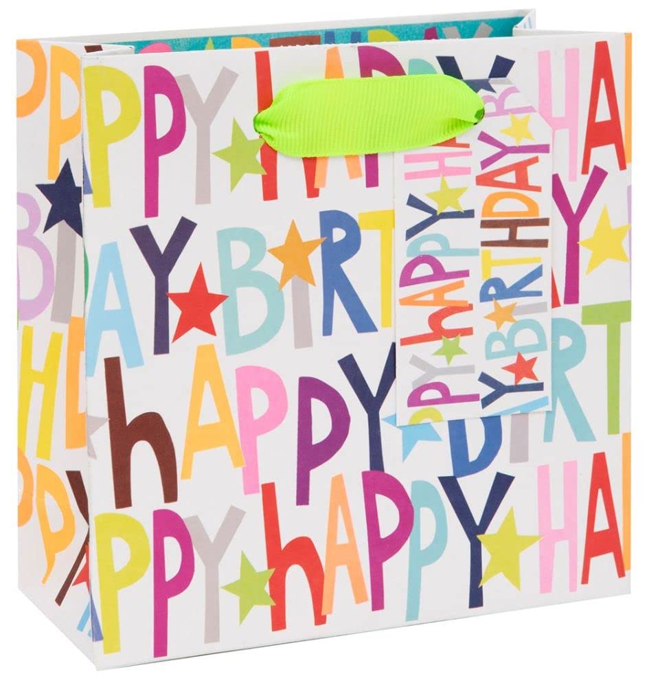 Glick Luxury Small Gift Bag, Paper Salad Happy Birthday Bag, Suitable for Smaller Presents such as Perfume and Jewellery, 140x140x60mm, Multi-Colour