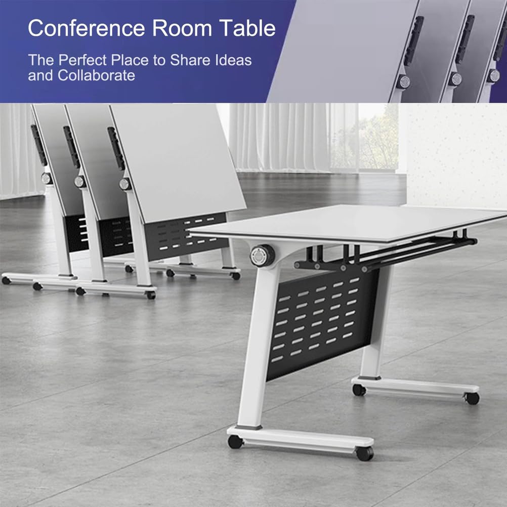 Mesa de conferencias Plegable móvil con Tapa abatible y Ruedas silenciosas, Ideal para Estaciones de Trabajo, oficinas, Salas de conferencias y Uso doméstico.