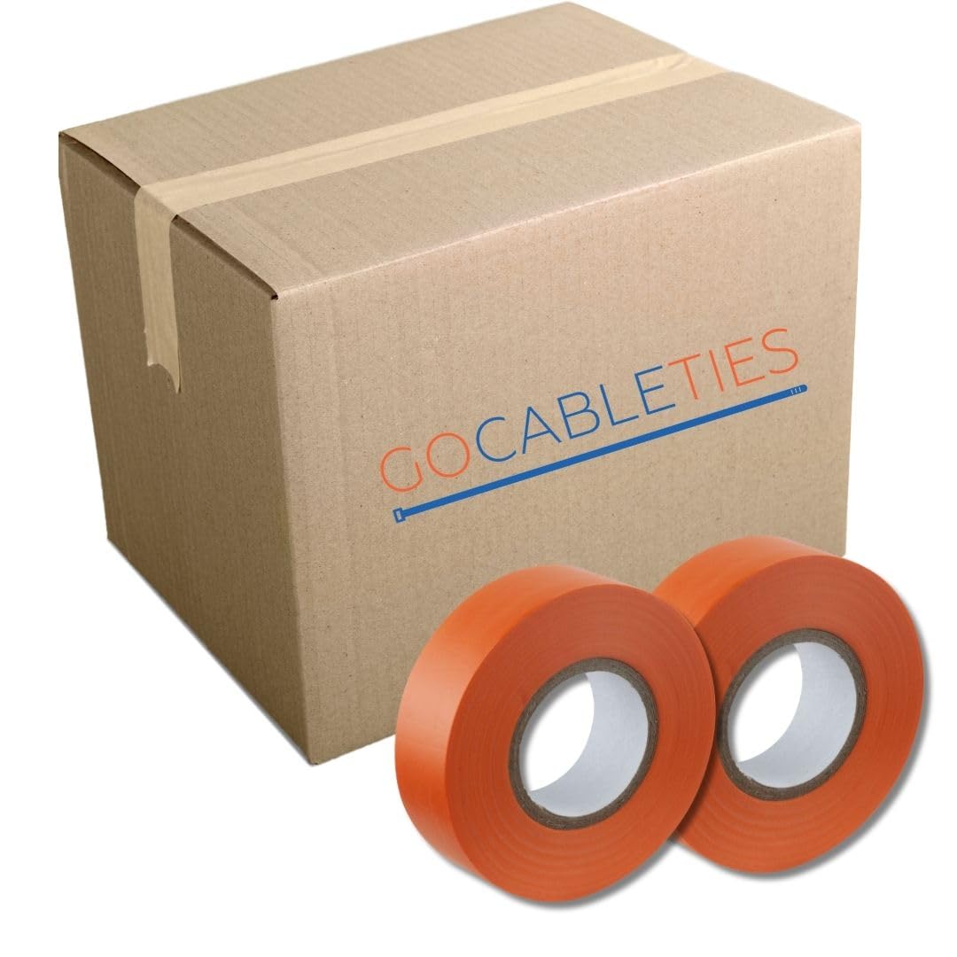 Gocableties Orange Electrical Tape, 19mm x 20m, Bulk Box of 100 Rolls, Strong Self-Adhesive PVC Insulation Tape for Insulating, Repairing and Protecting Electrical Wires