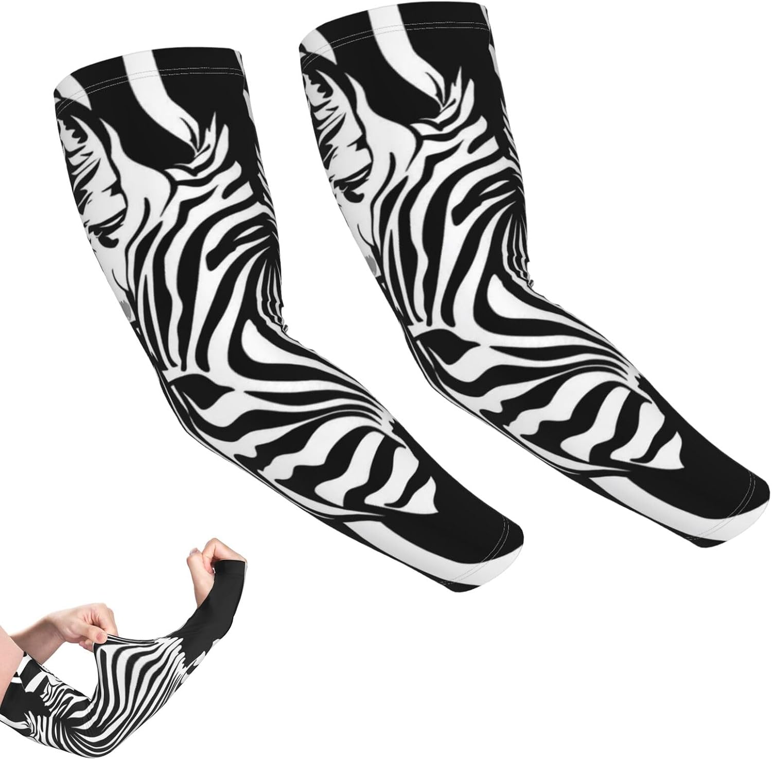 Arm Sleeves Cooling UV Sun Sleeves for Men & Women | Zebra Texture Pattern Uv Sleeve Sun Protection Sports Compression Upf 50+|Breathable|Tattoo Cover Up|Outdoor Work