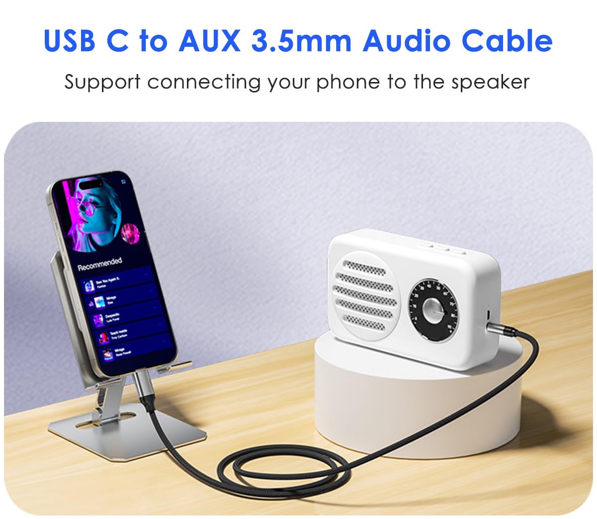 Kabel USB C do Jack 3,5 mm AUX 1 m, Kabel Audio USB C na Słuchawek, Kabel Stereo Samochodowy, Kompatybilny z iPhone 17/16/15, iPad, Samsung Galaxy S25 S24 S23 A56 A36 A16, Google Pixel 9/8, i innymi