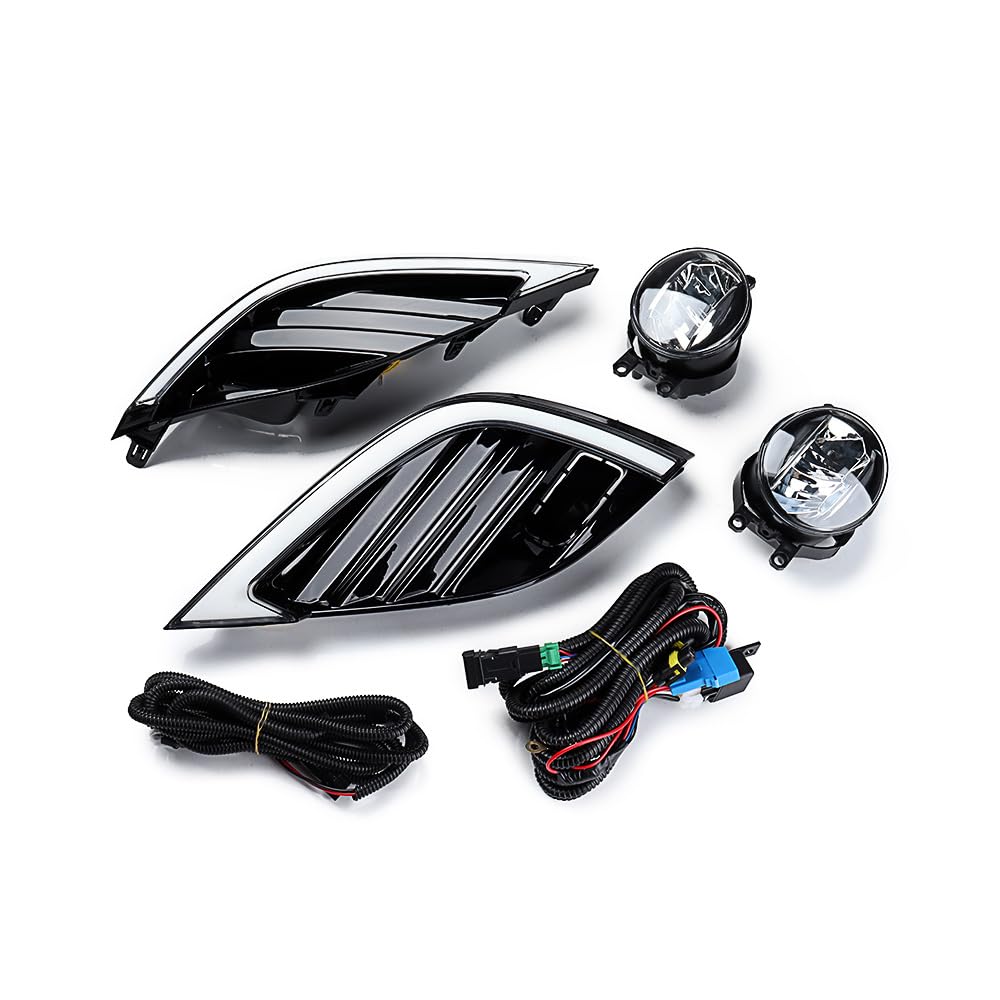 amopacorp Set 4pcs LED Fog Light and Sequential Turn Signal DRL Kit for Toyota Camry SE/XSE/TRD 2018 2019 2020, 6000K White + Amber with Wiring Harness