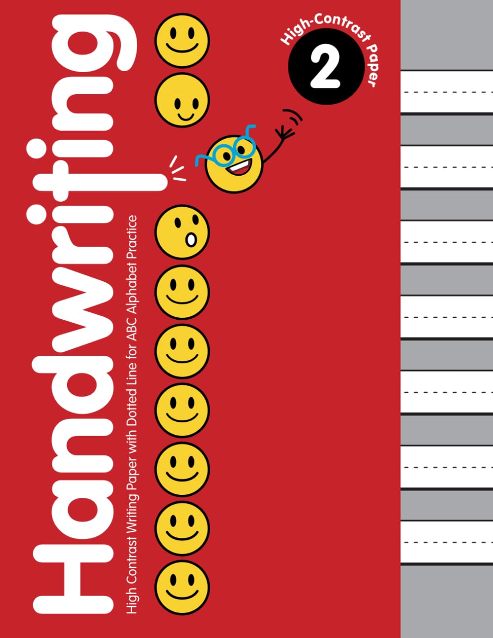 Handwriting - High Contrast Writing Paper with Dotted Line for ABC Alphabet Practice: Easy to Follow Lines with Bold Lines & Gray Background. Perfect ... Low Vision & Partial Visual Impaired