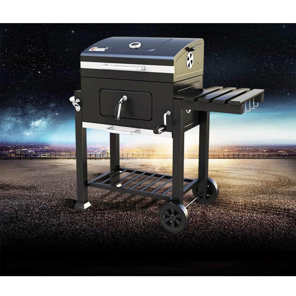 Grill na węgiel drzewny, 2 koła, taca na węgiel z regulacją wysokości, grill ogrodowy