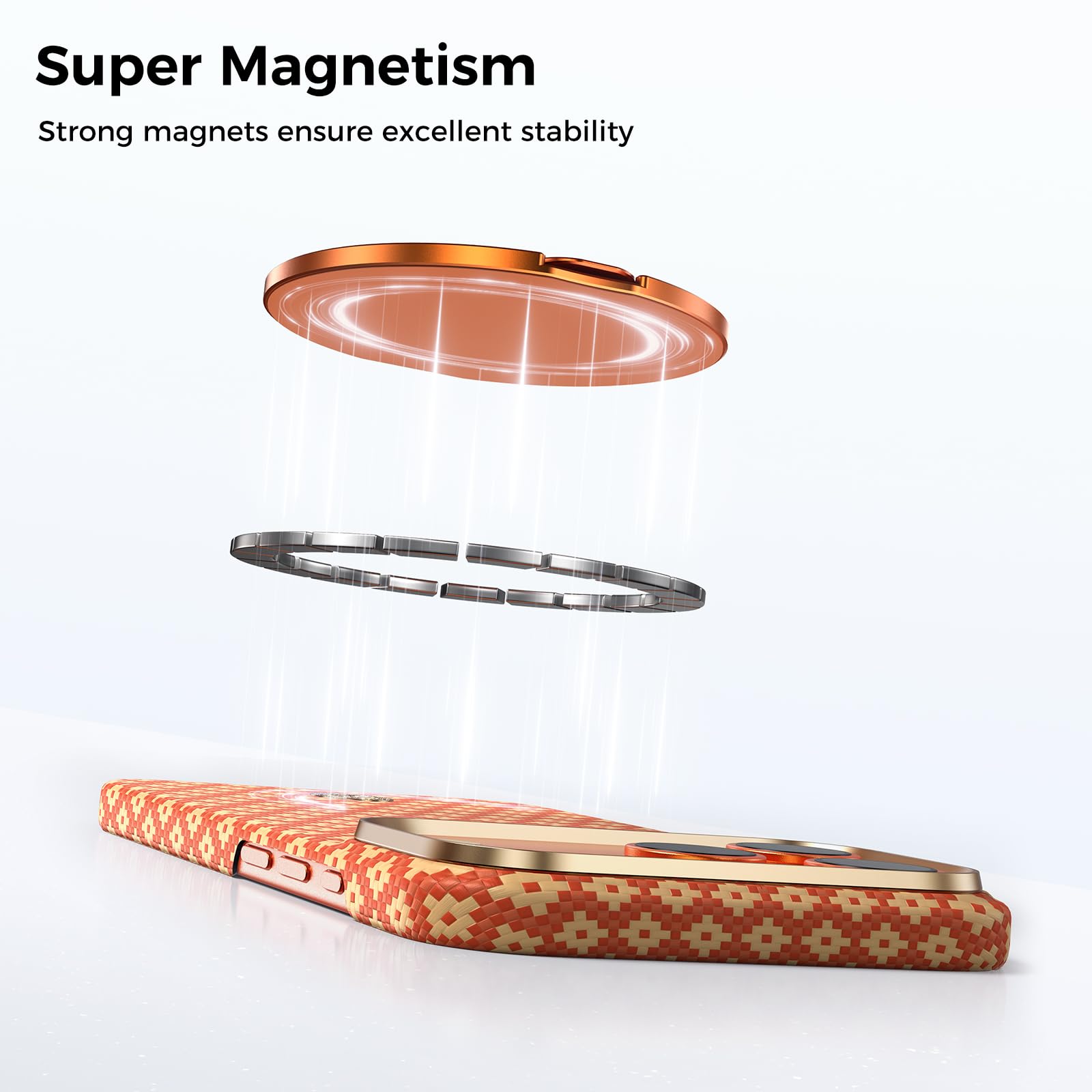 BENKS Magnetyczny pierścień do telefonu MagSafe 2 w 1 uchwyt i uchwyt, obrót o 360°, uchwyt 180°, pierścień Kevlar z paskiem, ergonomiczny uchwyt do iPhone'a 17/16/15/14/13 Pro Max