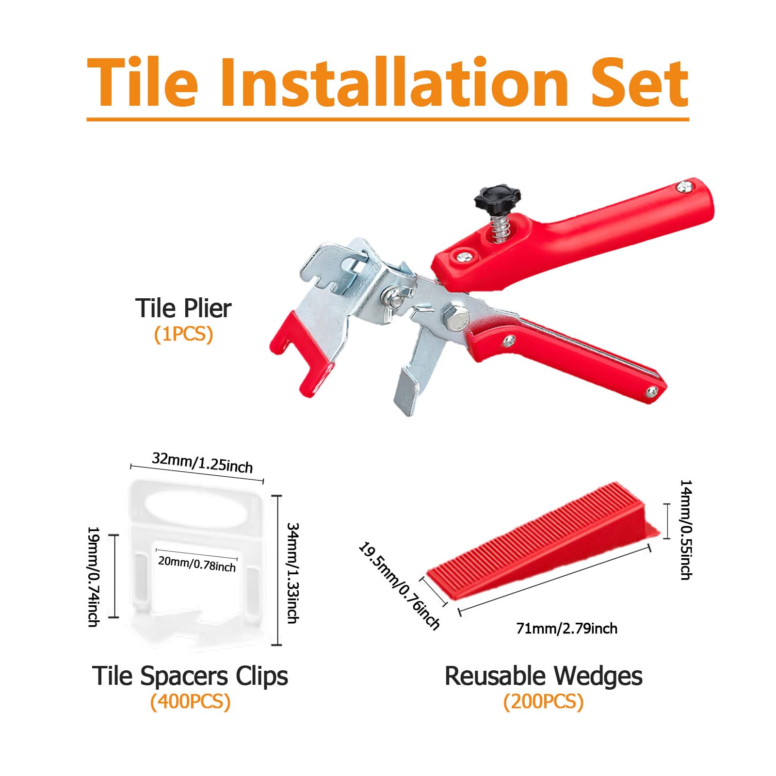 Sistema Livellamento con Pinza, 2mm 400 Pezzi Distanziatori Piastrelle, 200 Cunei Riutilizzabili, Livellatori per DIY a Professionale, Utensili per Parete a Pavimento